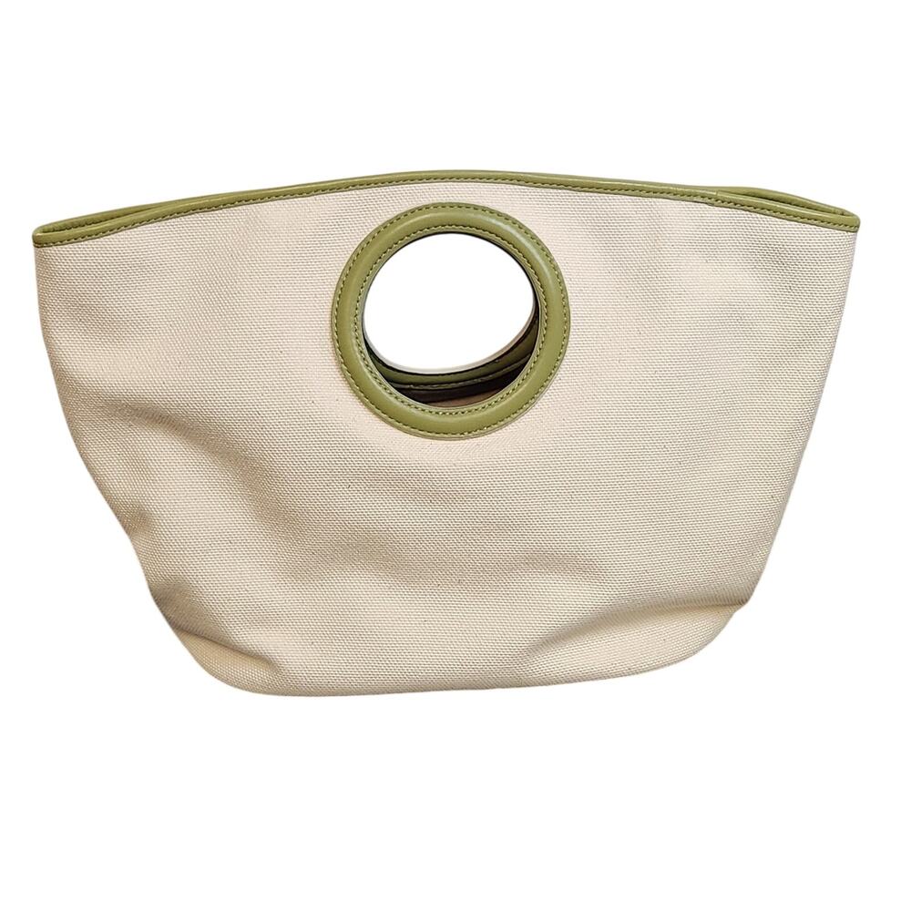 BCBGirls Womens Cream w Light Green Handle Canvas Tote Purse